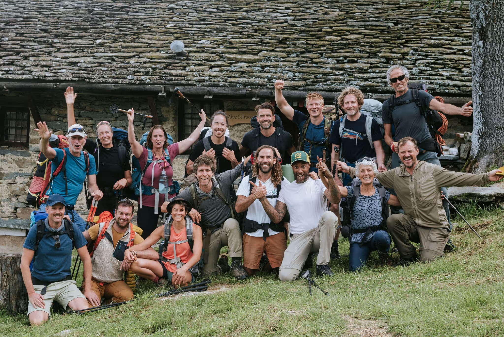 The group gathered in a circle outdoors