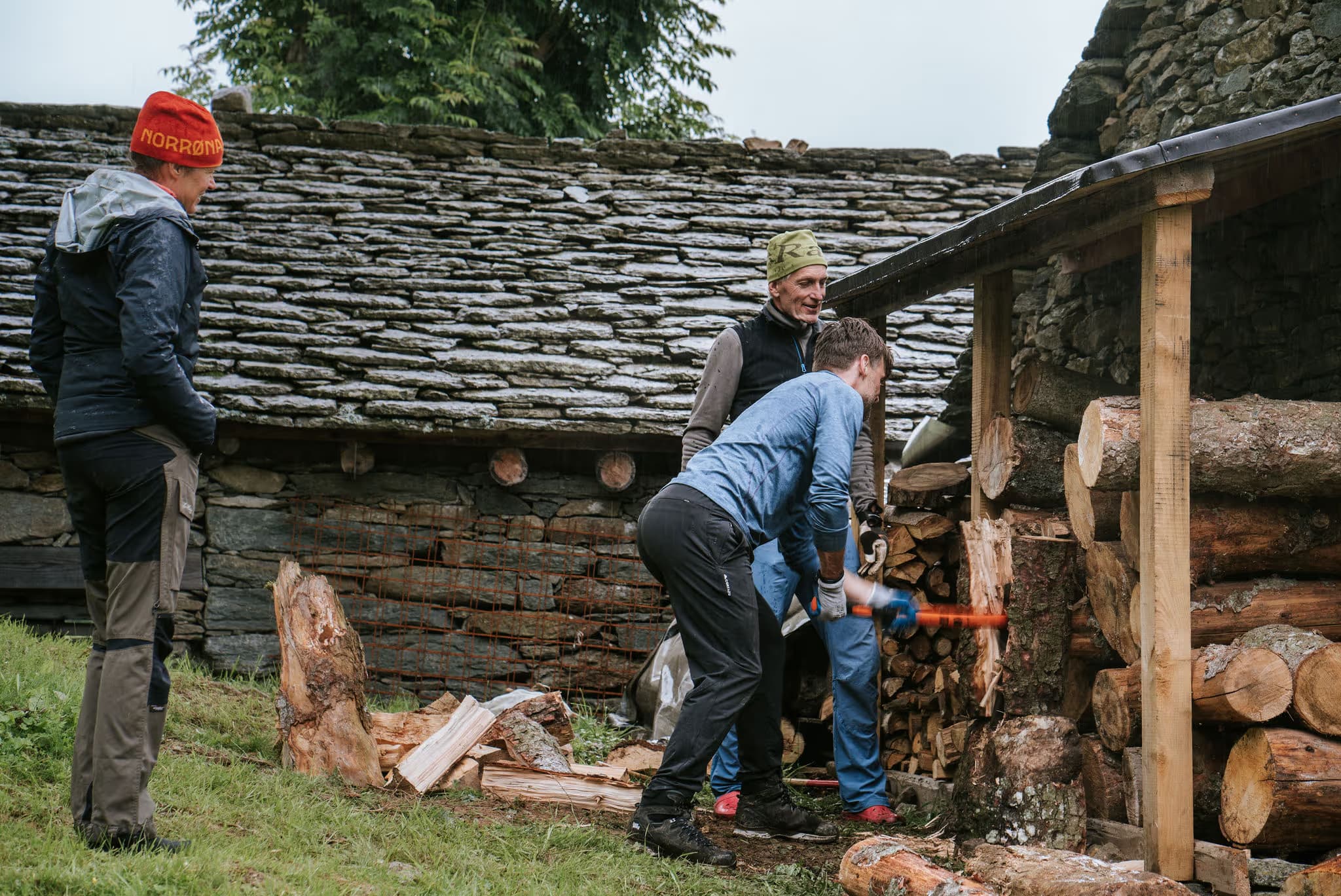 Chopping wood at the basecamp
