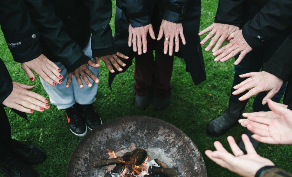 The retreat circle gathered outdoors