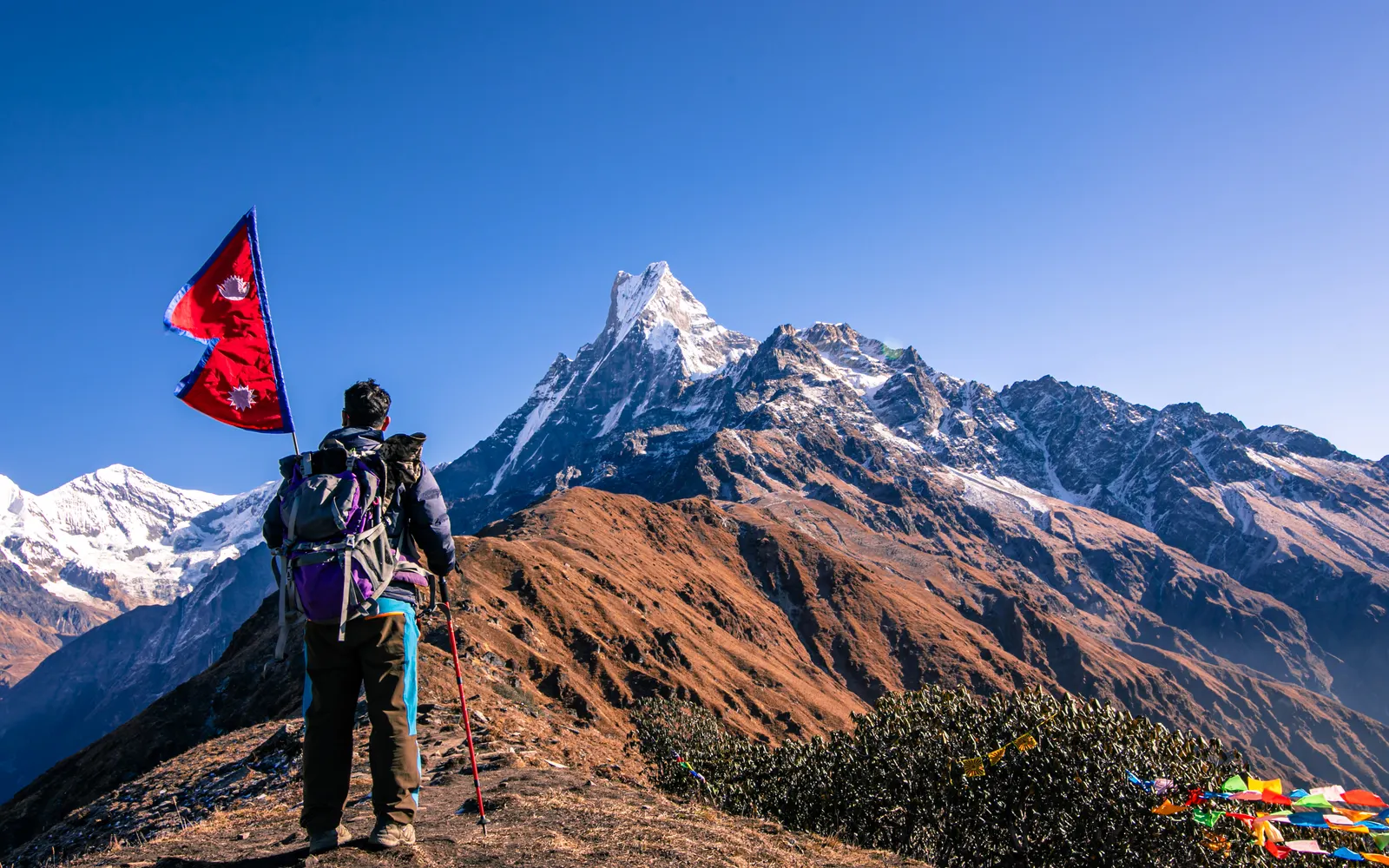 A trekker looking out over the Himalaya